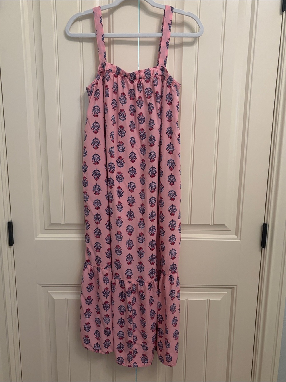 Old Navy Pink Dress with Navy Leaf Pattern